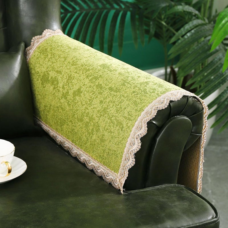 MINJIATEX Couch arm Covers,Non-Slip lace Sofa arm Covers Set of 2 Washable Sofa armrests Covers for Living Room Recliner Chair arm Cover Protectors for Leather Sofa armrest slipcover (GYDF-Green) - Image 1